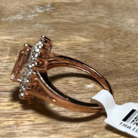 Synthetic Morganite & White Zircon Tear Drop Rose Gold Over Sterling Silver Ring - Picture 8 of 13